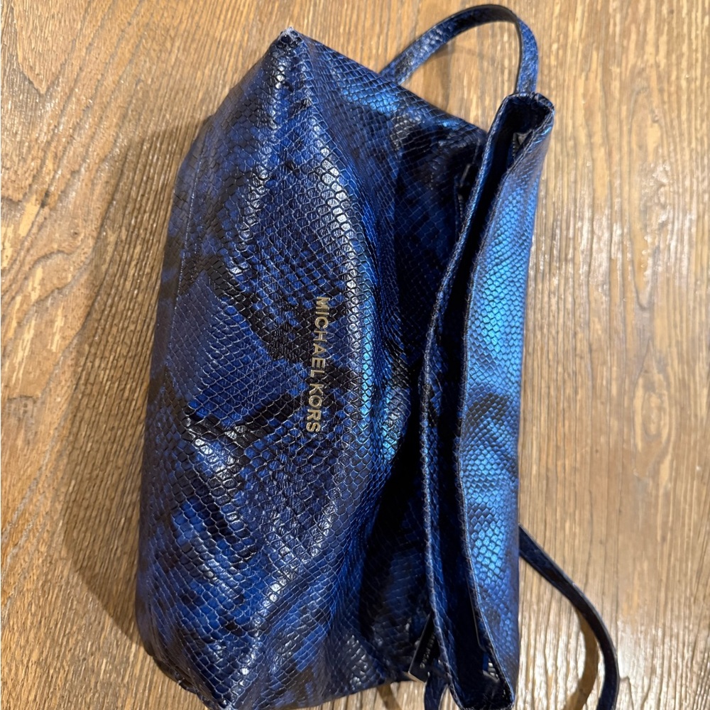 Michael Kors Daria Fold Over Blue Snake Print Women's Clutch